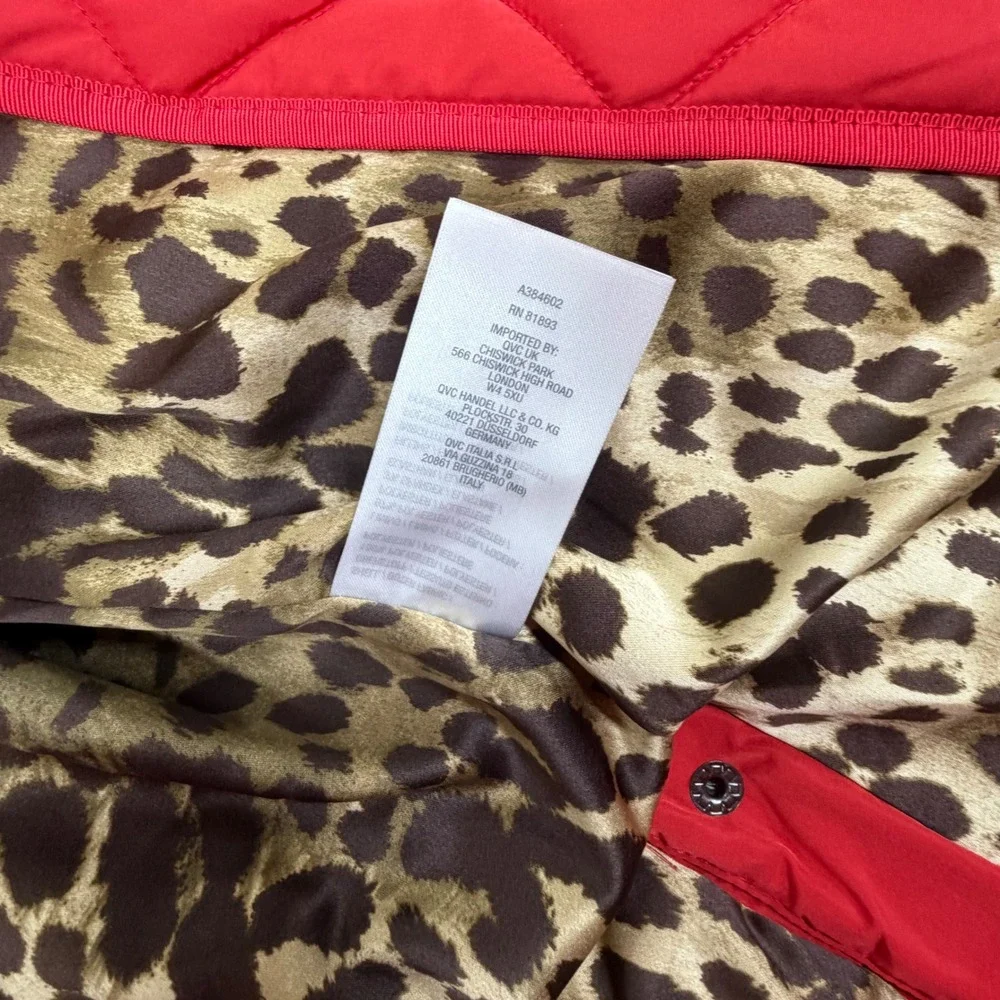 Isaac Mizrahi Quilted Red Jacket Leopard Print Lined Snap Button Pockets Size XL - Picture 7 of 7